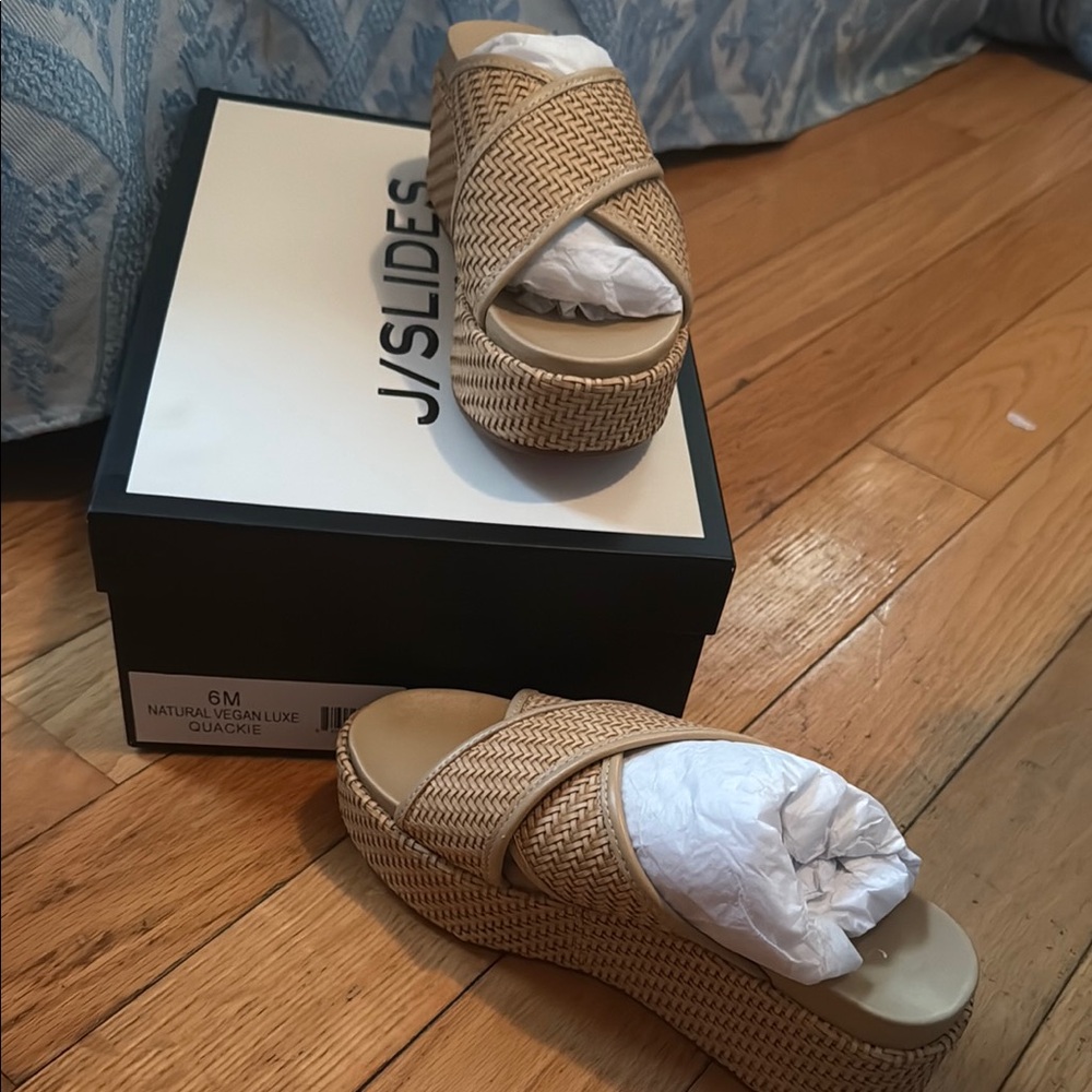 J/SLIDES Tan Wedge Shoes with Stylish Comfort